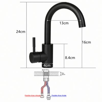 ZMH Robinetterie de lavabo rotatif en acier inoxydable noir avec mitigeur monocommande