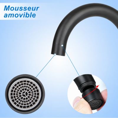 ZMH Robinetterie de lavabo rotatif en acier inoxydable noir avec mitigeur monocommande