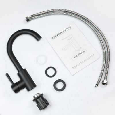 ZMH Robinetterie de lavabo rotatif en acier inoxydable noir avec mitigeur monocommande