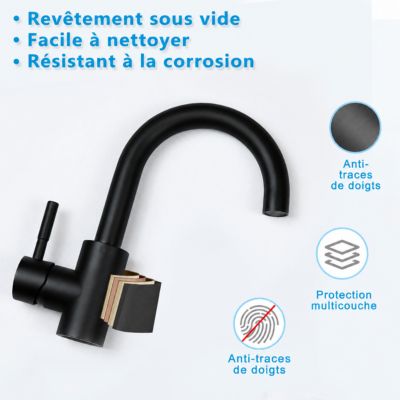 ZMH Robinetterie de lavabo rotatif en acier inoxydable noir avec mitigeur monocommande