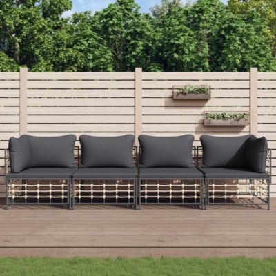 ZMH Salon De Jardin 4 Pièces Avec Coussins Anthracite Résine Tressée