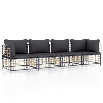ZMH Salon De Jardin 4 Pièces Avec Coussins Anthracite Résine Tressée