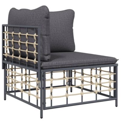 ZMH Salon De Jardin 4 Pièces Avec Coussins Anthracite Résine Tressée