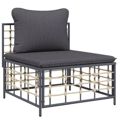 ZMH Salon De Jardin 4 Pièces Avec Coussins Anthracite Résine Tressée