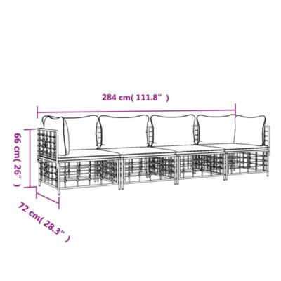ZMH Salon De Jardin 4 Pièces Avec Coussins Anthracite Résine Tressée