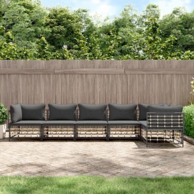 ZMH Salon De Jardin 6 Pièces Avec Coussins Anthracite Résine Tressée