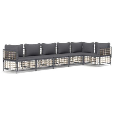 ZMH Salon De Jardin 6 Pièces Avec Coussins Anthracite Résine Tressée