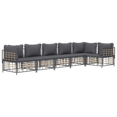 ZMH Salon De Jardin 6 Pièces Avec Coussins Anthracite Résine Tressée
