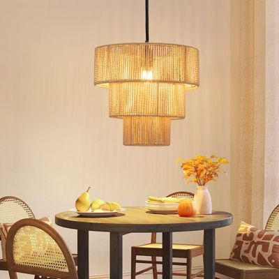 ZMH Suspension En Rotin Beige Boho Pour Salle à Manger Et Restaurant - 1 Flamme