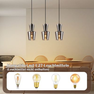 ZMH Suspension Salle à Manger 1/3 Flammes E27 Gris Fumé Suspension Chambre Hôtel