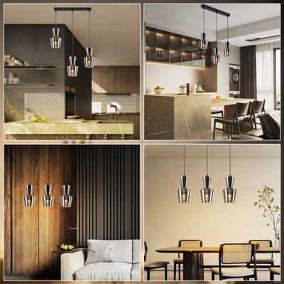 ZMH Suspension Salle à Manger 1/3 Flammes E27 Gris Fumé Suspension Chambre Hôtel