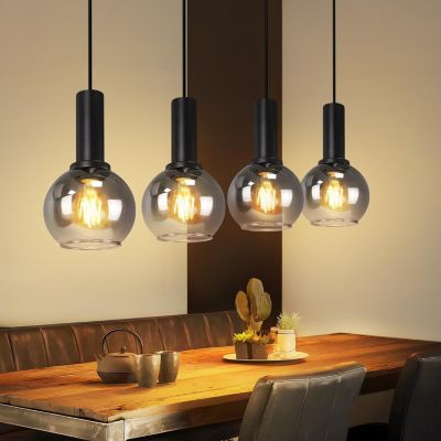 ZMH Suspension Salle à Manger 4 Flammes E27 Rétro Suspension Verre Chambre Bar