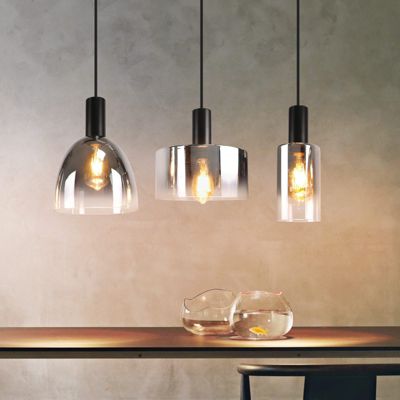 ZMH Suspension verre 3 Flammes suspendue E27 Gris Fumée Hauteur réglable Lampe à suspension Moderne