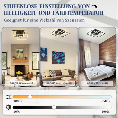 ZMH  Ventilateur De Plafond Noir Silencieux Avec Éclairage 6 Vitesses 3000-6500k Avec Télécommande Été/Hiver 20m²