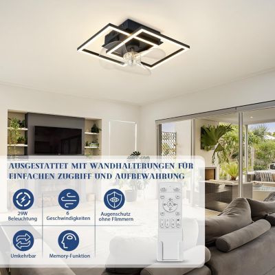 ZMH  Ventilateur De Plafond Noir Silencieux Avec Éclairage 6 Vitesses 3000-6500k Avec Télécommande Été/Hiver 20m²