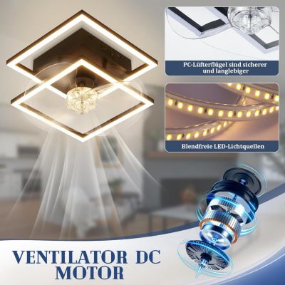 ZMH  Ventilateur De Plafond Noir Silencieux Avec Éclairage 6 Vitesses 3000-6500k Avec Télécommande Été/Hiver 20m²