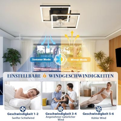 ZMH  Ventilateur De Plafond Noir Silencieux Avec Éclairage 6 Vitesses 3000-6500k Avec Télécommande Été/Hiver 20m²