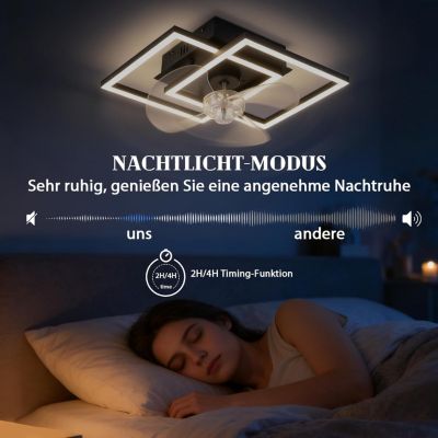 ZMH  Ventilateur De Plafond Noir Silencieux Avec Éclairage 6 Vitesses 3000-6500k Avec Télécommande Été/Hiver 20m²