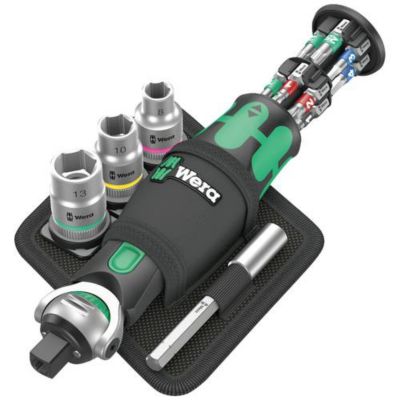 Zyklop Pocket 2 - Tournevis porte-embouts compact 1/4" et cliquet 3/8" - 12 embouts intégrés, rallonge magnétique 75 mm