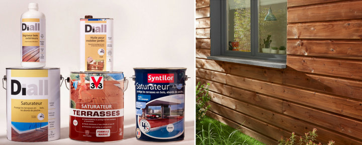 Ensemble pot saturateur à gauche et bardage bois à droite