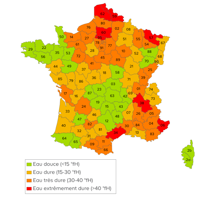 Dureté de l'eau par région française