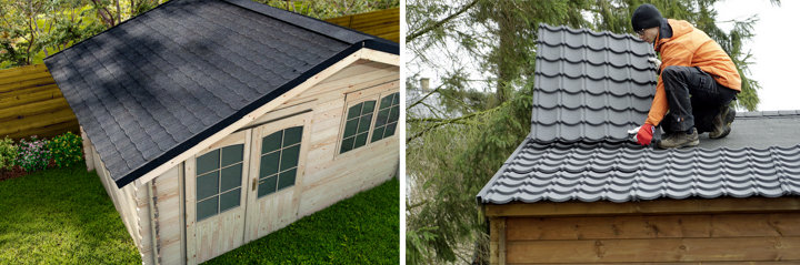 Toit cabanon en bois et autre image avec personne posant la couverture