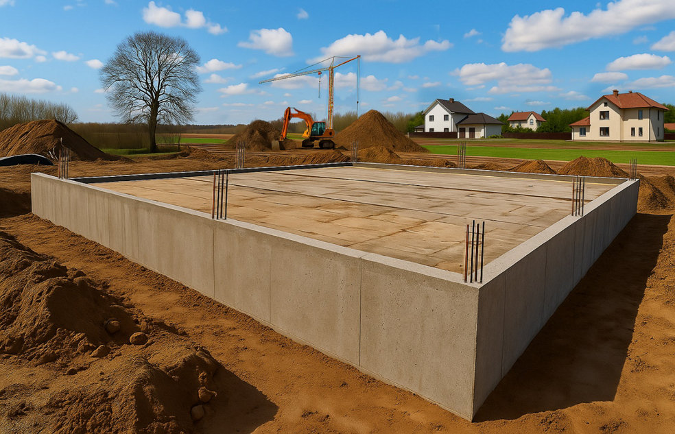 Photo de fondations d'une maison en cours de réalisation