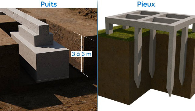 Illustration des puits et des pieux