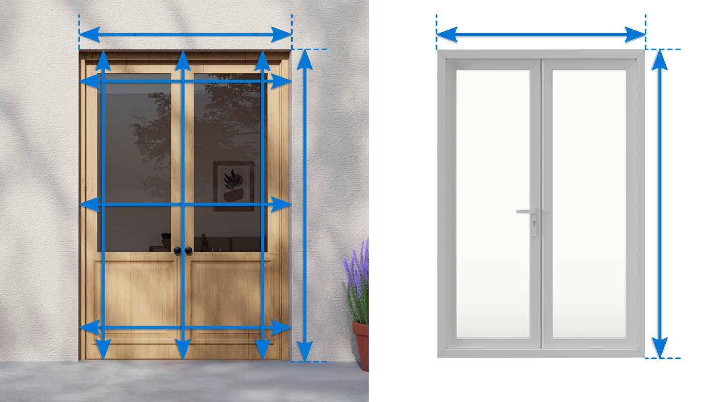 Illustration de la prise de mesure d'une porte-fenêtre