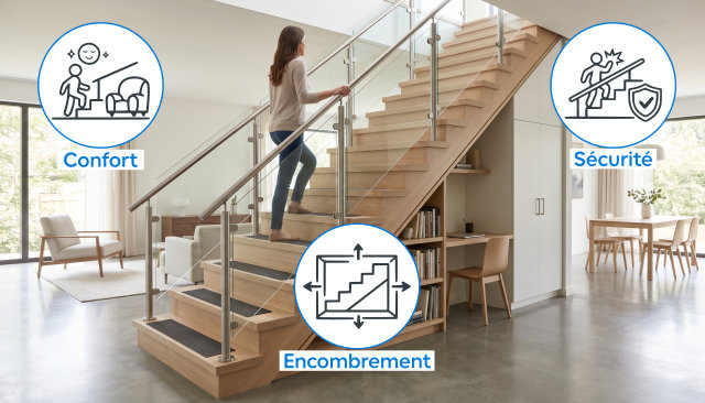 Illustration des 3 piliers pour bien dimensionner un escalier