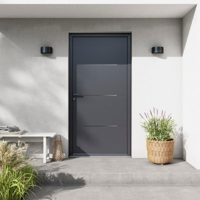 Photo d'une porte d'entrée pleine coloris anthracite