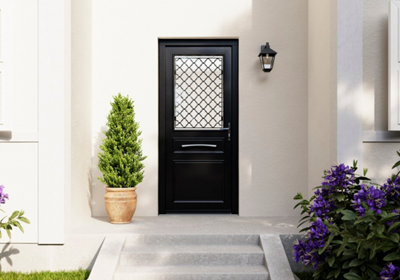 Photo d'une porte d'entrée de style classique chic de coloris anthracite
