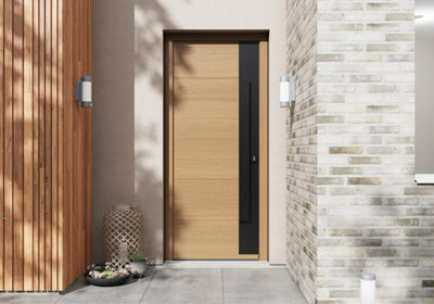 Porte d'entrée en bois coloris naturel clair