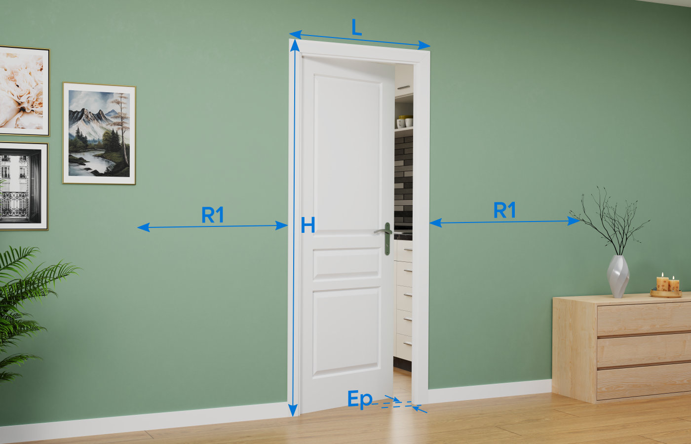 Schéma explicatif de la prise de dimension d'une porte intérieure