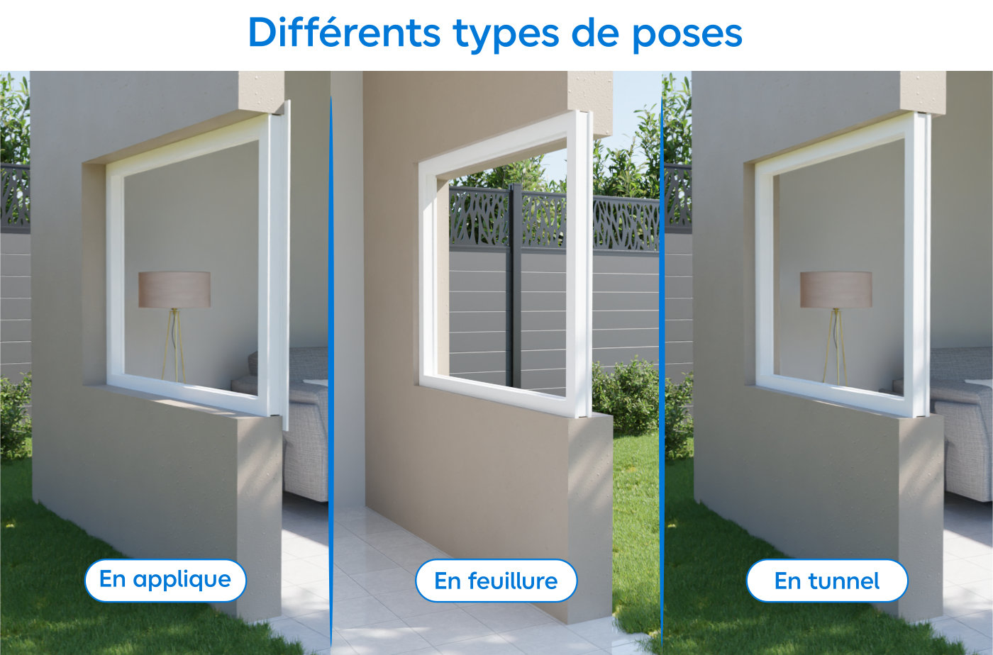 Schéma des 3 types de pose en neuf