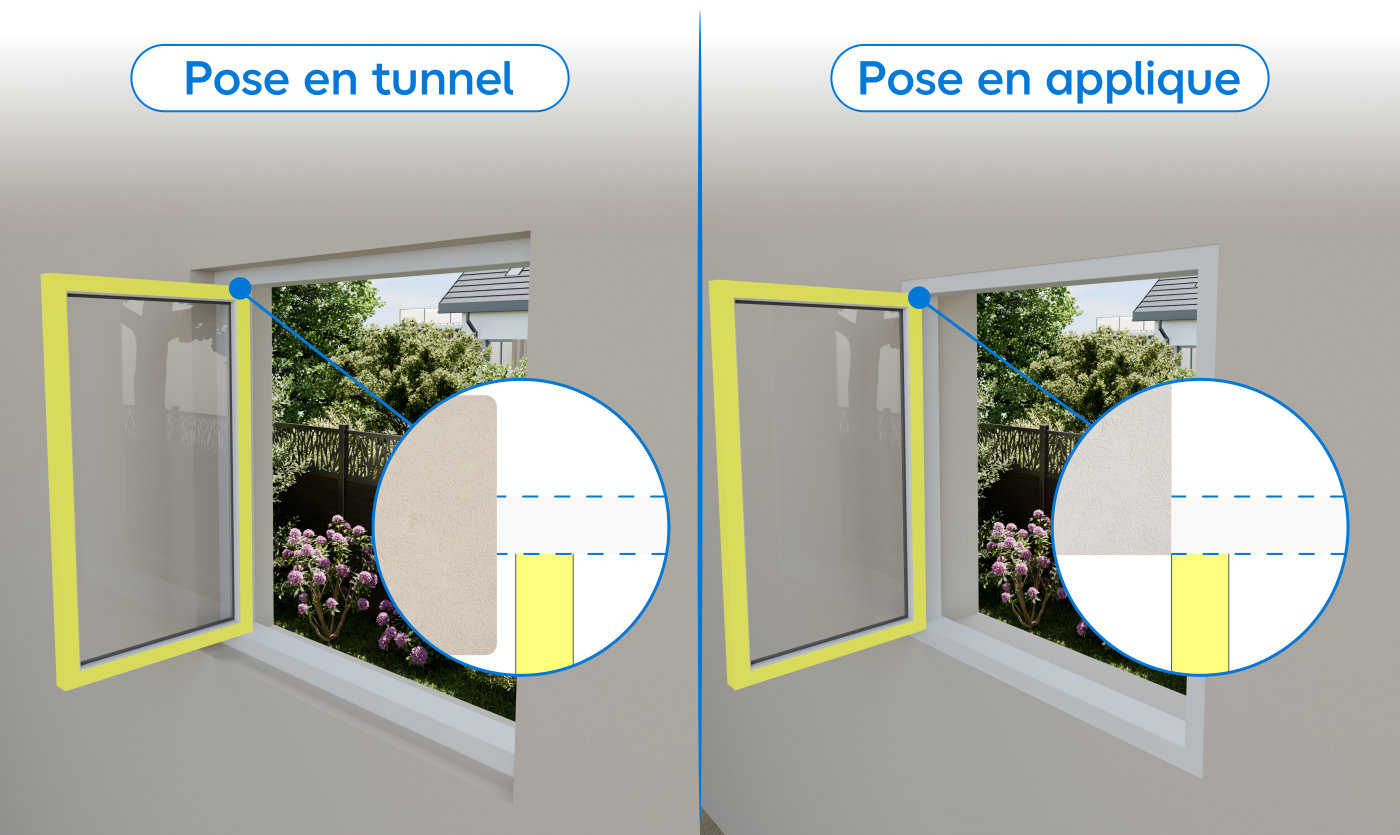 Shéma comparatif de la pose en applique et la pose en tunnel
