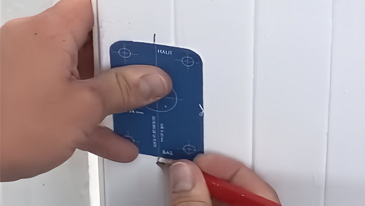 Traçage des repères du gabarit sur la porte