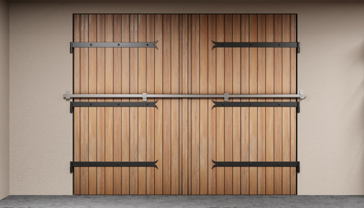 Porte de garage à vantaux avec verrous et barre anti-effraction