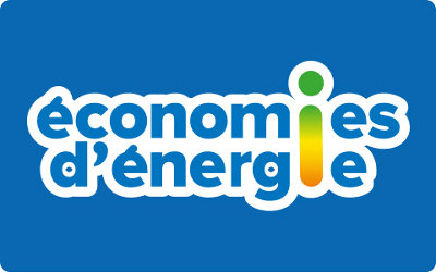 Logo économie d'énergie sur fond bleu