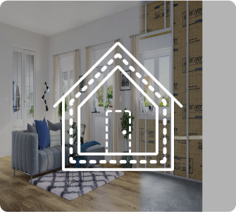 Pictogramme d'une flèche courant d'air dans maison