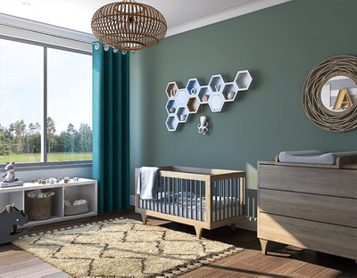 Chambre bébé ton vert et bois