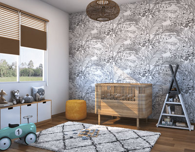 Chambre et étagères bleu avec commode blanche