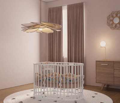Chambre avec lit bébé blanc au milieu faible éclairage