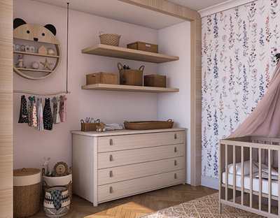 Vommode avec espace de lange chambre bébé