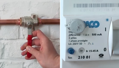 Personne coupant l'eau et le courant