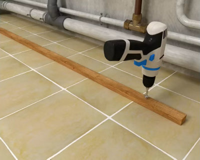 Marquage de l’emplacement de la cheville de droite pour le tasseau de sol