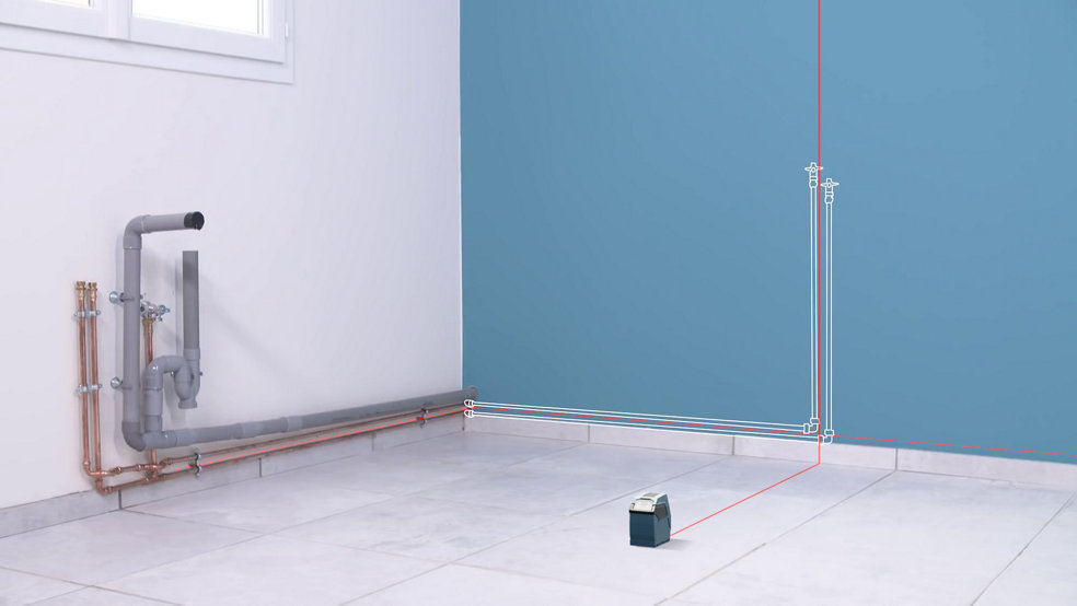 Illustration de l'utilisation d'un niveau laser