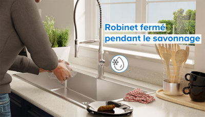 Illustration de la fermeture du robinet pendant le lavage des mains