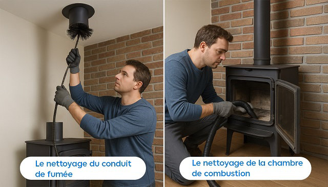 Illustration de l'entretien courant d'un poêle à bois