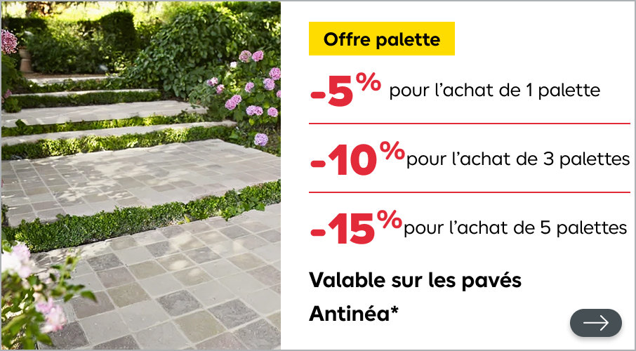 -5% pour l'achat d'1 palette de pavés Antinea, -10% pour 3, -15% pour 5